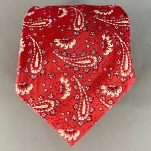 ISAIA Red White Paisley Jacquard Silk Tie